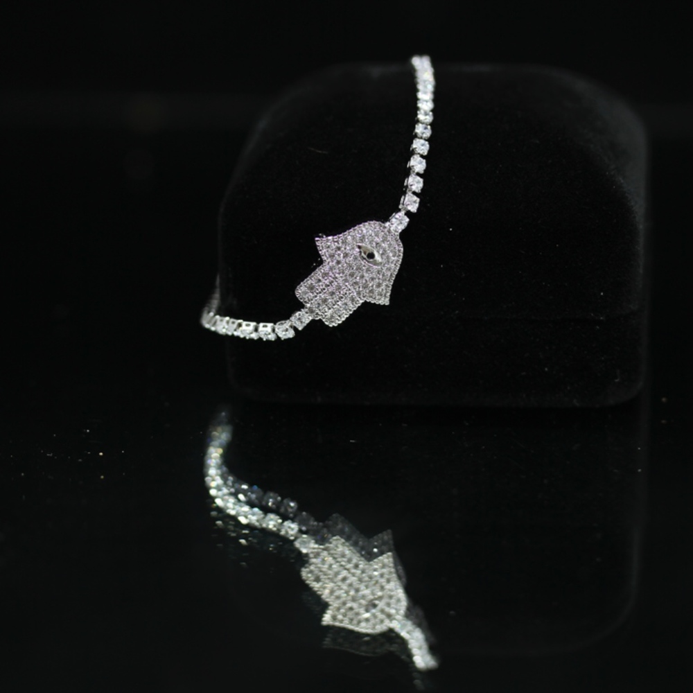 18KT Gold Dipped CZ Pave Hamsa Evil Eye Bracelet - Picture 3 of 8